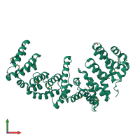 PDB entry 4rxx coloured by chain, front view.