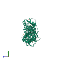 PDB entry 4rxx coloured by chain, side view.