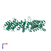 PDB entry 4rxx coloured by chain, top view.
