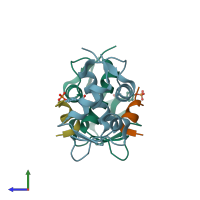 PDB entry 4rxz coloured by chain, side view.
