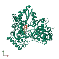 Monomeric assembly 1 of PDB entry 4ry5 coloured by chemically distinct molecules, front view.