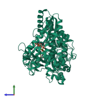 Monomeric assembly 1 of PDB entry 4ry5 coloured by chemically distinct molecules, side view.