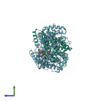 PDB entry 4ry5 coloured by chain, side view.