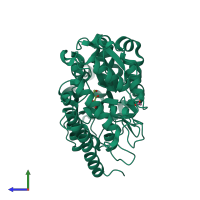 PDB entry 4rya coloured by chain, side view.