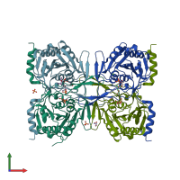 PDB entry 4ryu coloured by chain, front view.