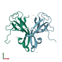 PDB entry 4rz0 coloured by chain, front view.
