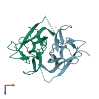 PDB entry 4rz0 coloured by chain, top view.