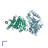 PDB entry 4rz2 coloured by chain, top view.