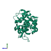 PDB entry 4rz9 coloured by chain, side view.