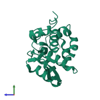 PDB entry 4rza coloured by chain, side view.