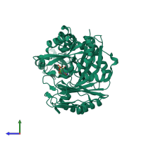 PDB entry 4rzq coloured by chain, side view.