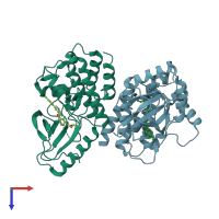 PDB entry 4rzv coloured by chain, top view.