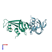 PDB entry 4s0q coloured by chain, top view.