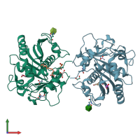 PDB entry 4s0x coloured by chain, front view.