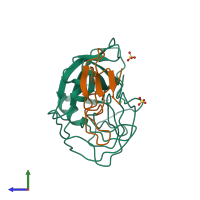 PDB entry 4sgb coloured by chain, side view.