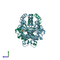 PDB entry 4tim coloured by chain, side view.