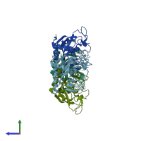 PDB entry 4tjw coloured by chain, side view.