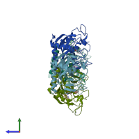 PDB entry 4tkf coloured by chain, side view.