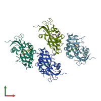 PDB entry 4tkg coloured by chain, front view.