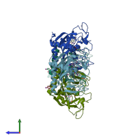 PDB entry 4tki coloured by chain, side view.