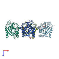PDB entry 4tki coloured by chain, top view.