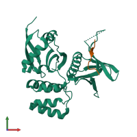Hetero dimeric assembly 3 of PDB entry 4tkn coloured by chemically distinct molecules, front view.