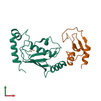 PDB entry 4tkp coloured by chain, front view.