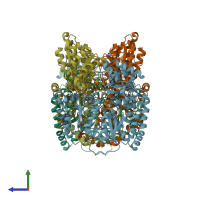 PDB entry 4tku coloured by chain, side view.