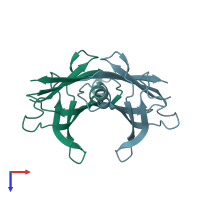 PDB entry 4tkw coloured by chain, top view.