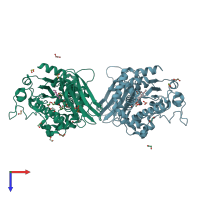 PDB entry 4tlg coloured by chain, top view.