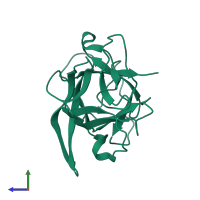 PDB entry 4tlp coloured by chain, side view.