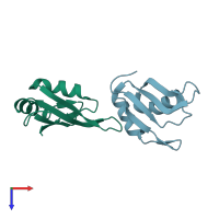 PDB entry 4tlq coloured by chain, top view.