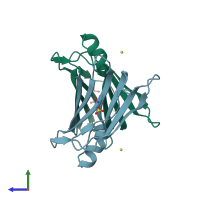 PDB entry 4tlt coloured by chain, side view.