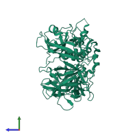 PDB entry 4tlw coloured by chain, side view.