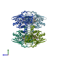 PDB entry 4tm0 coloured by chain, side view.