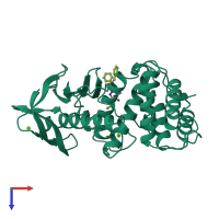 PDB entry 4tmn coloured by chain, top view.