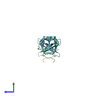 PDB entry 4tmp coloured by chain, side view.