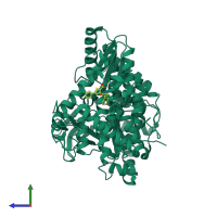 PDB entry 4tn2 coloured by chain, side view.