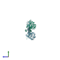 PDB entry 4tn3 coloured by chain, side view.