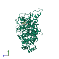 PDB entry 4tnb coloured by chain, side view.