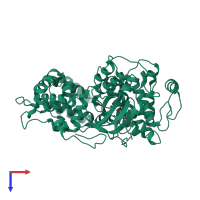 PDB entry 4tnb coloured by chain, top view.