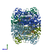 PDB entry 4tnp coloured by chain, side view.