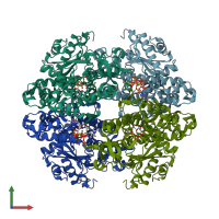 PDB entry 4tnq coloured by chain, front view.