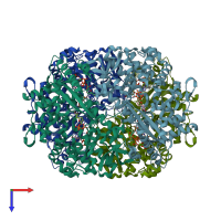 PDB entry 4tnq coloured by chain, top view.