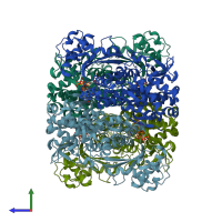 PDB entry 4tnx coloured by chain, side view.