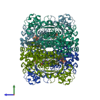 PDB entry 4tnz coloured by chain, side view.