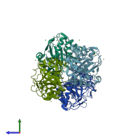 PDB entry 4toq coloured by chain, side view.