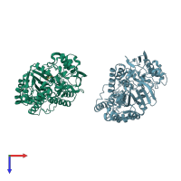 PDB entry 4toz coloured by chain, top view.