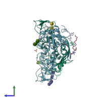 PDB entry 4tpl coloured by chain, side view.