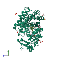 PDB entry 4tpn coloured by chain, side view.